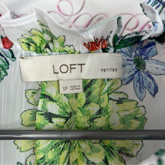 LOFT top shirt flowers ruffle collar Floral Blouse - Green, Blue, Red Accents - Picture 6 of 8